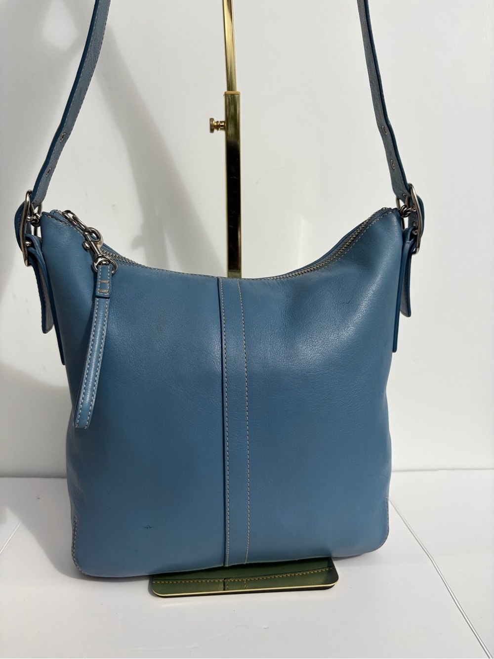 Vintage COACH 9326 Legacy Slim Duffle Slate Blue Leather Crossbody Shoulder Bag